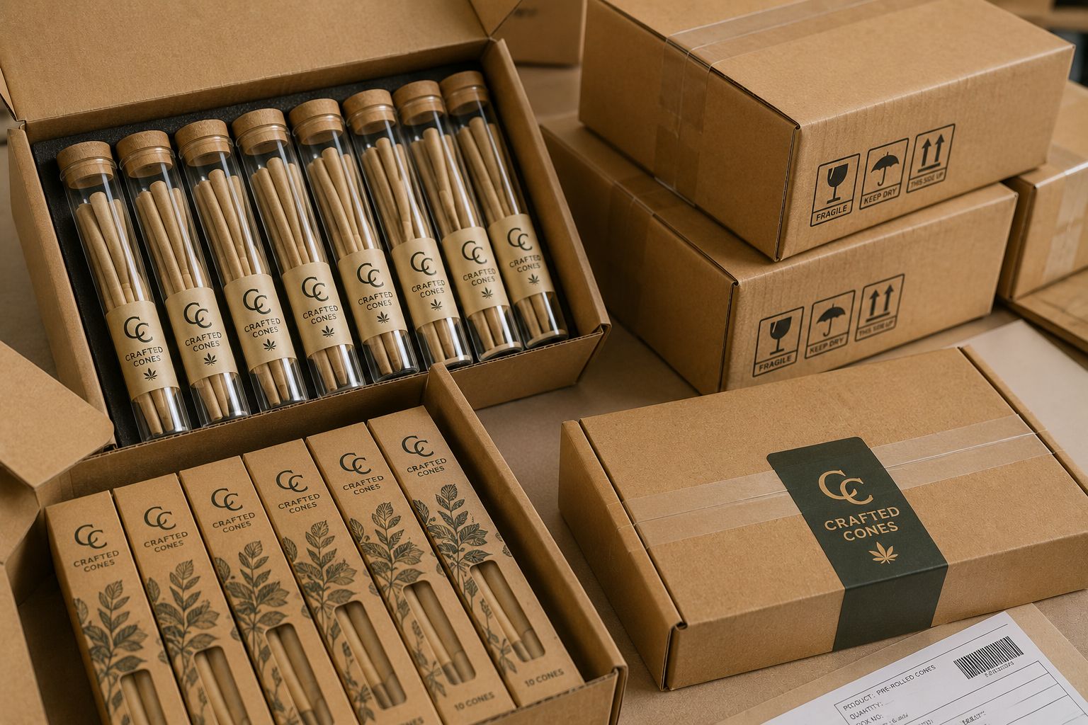 Packaged cones ready for dispatch