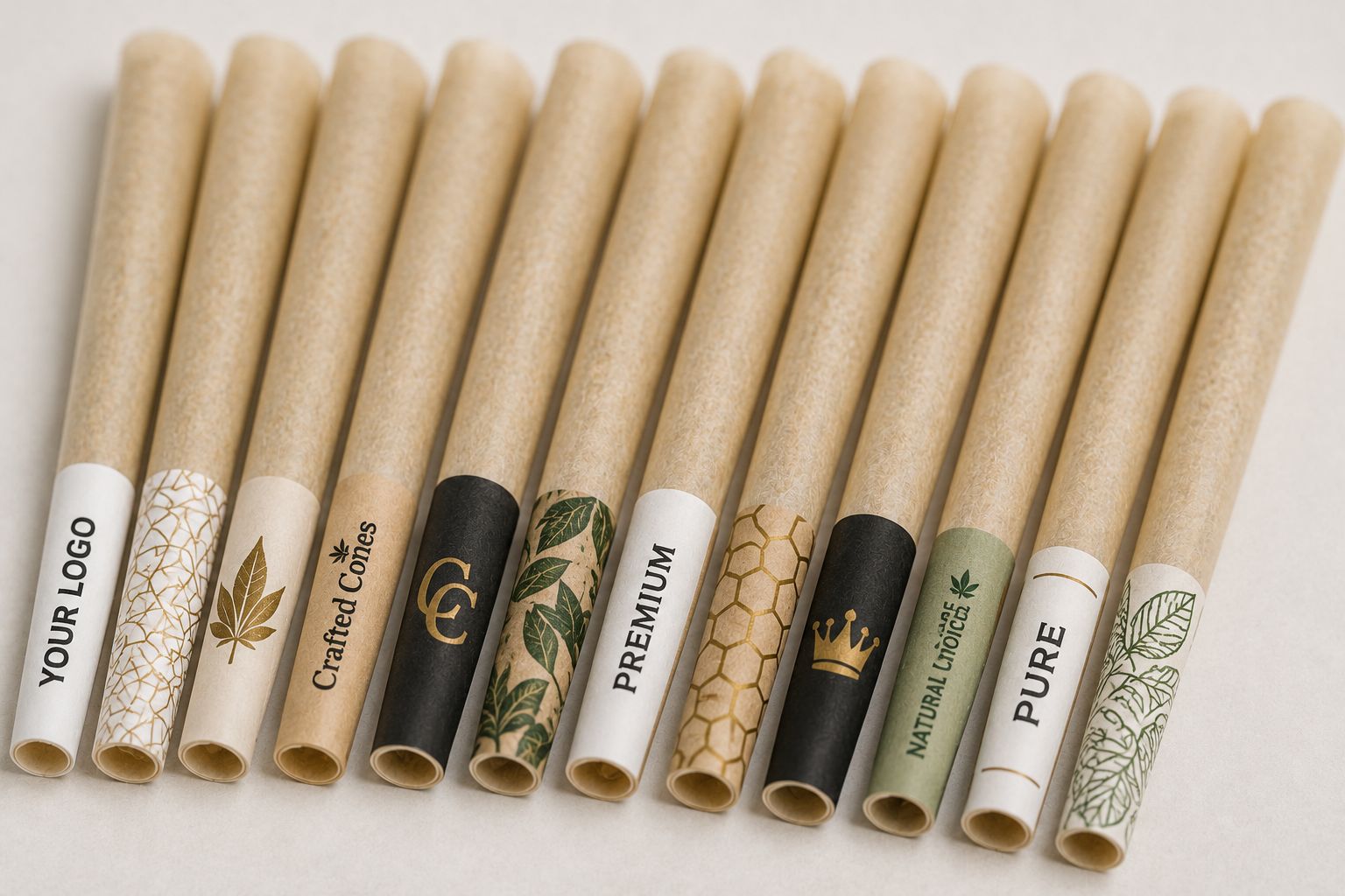 Custom branded pre-rolled cones with printed tips